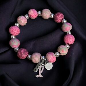 Jilzara breast cancer awareness clay bead stretch bracelet